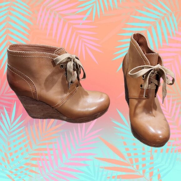 Lucky Brand Shoes - Lucky Brand Leather Norice Lace-Up Wedge Heels Ankle Boots Women's Size 7.5